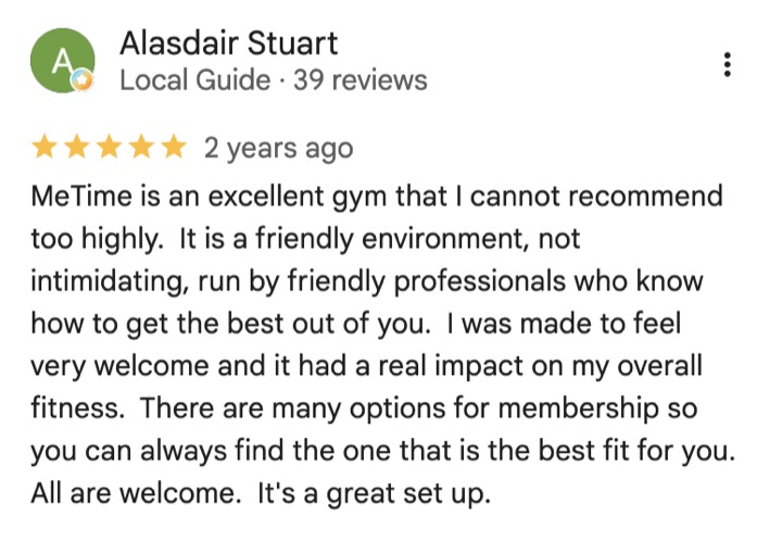 MeTime Fitness member review 1