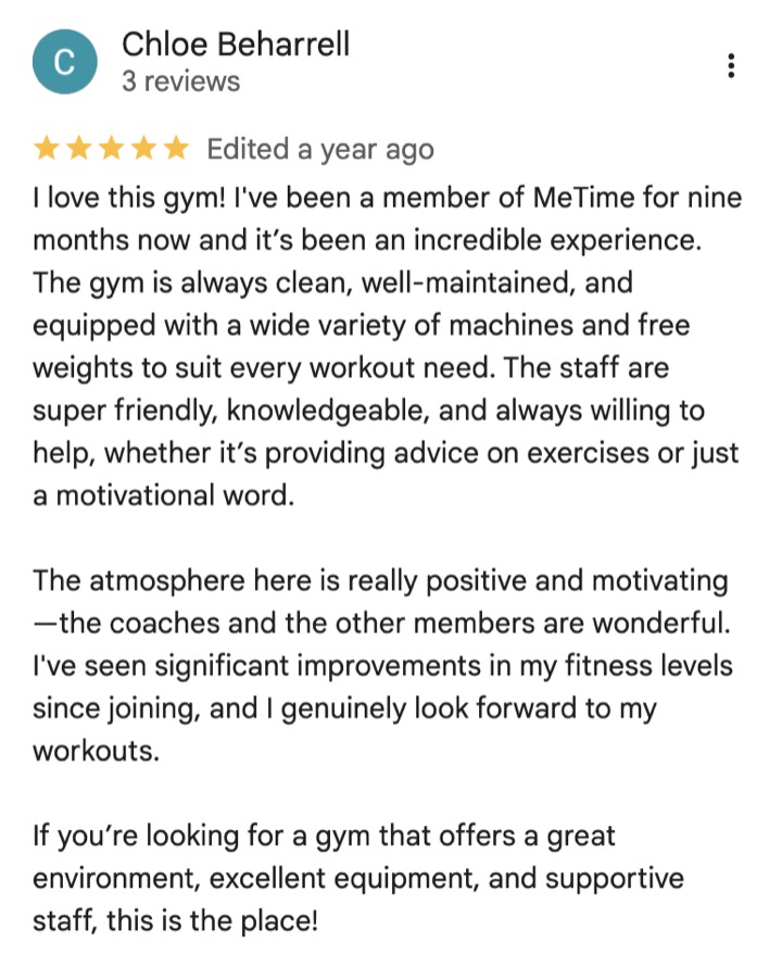 MeTime Fitness member review 3